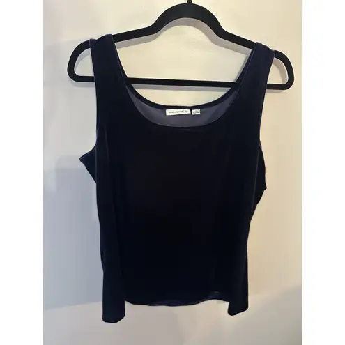 Susan Graver Navy Velvet Cardigan & Tank Top Twin Set Ruched Sleeve Size Large