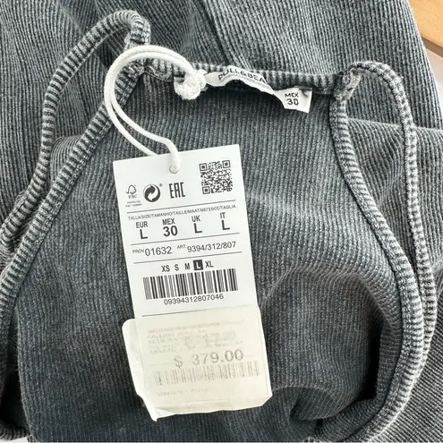 Pull & Bear Grey Ribbed Maxi Dress size Large Bodycon Mineral Wash Sleeveless Gray