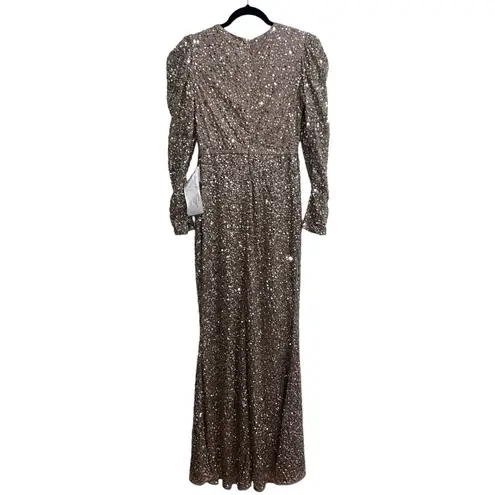 Mac Duggal NEW NWT Puff Shoulder Sequined Surplice Gown Shimmering Gold