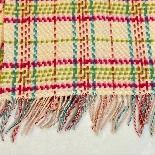 Cashmere Plaid Rainbow Candy Colorful Boho Rectangular Plaid Fringe Scarf Pink