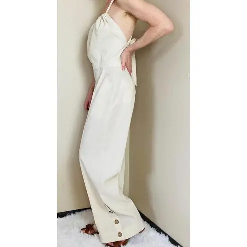 Jonathan Simkhai Ivory Cream Wide Leg Open Back Button Detail Linen Jumpsuit