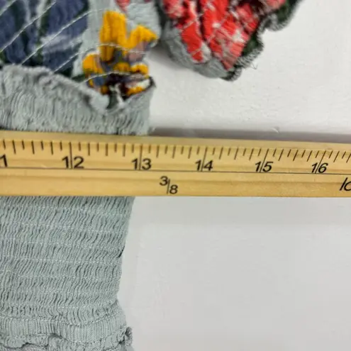 Patrons of Peace Top S Blue Floral Smocked Peplum Boho Cottagecore Festival