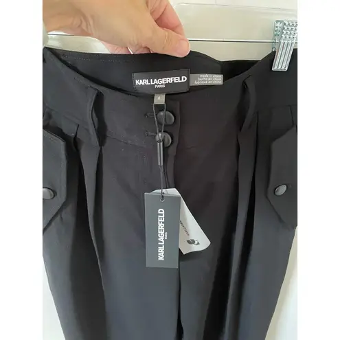 Karl Lagerfeld Paris High Rise Pleated Cuff Dress Pants Black Size 6 NEW