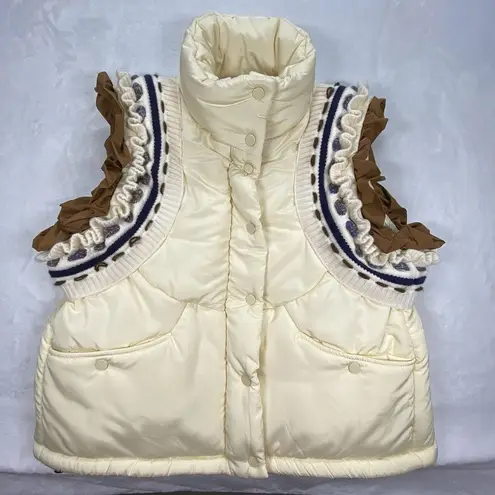 New Heyson Puffer Vest Womens Larg Ruffle Sleeve Winter quilted Padded Gilet Tan Size L