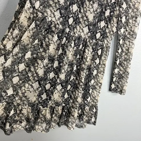WAYF NWOT Snakeskin Print Mesh Tiered Skater Dress Long Sleeve Layered Small