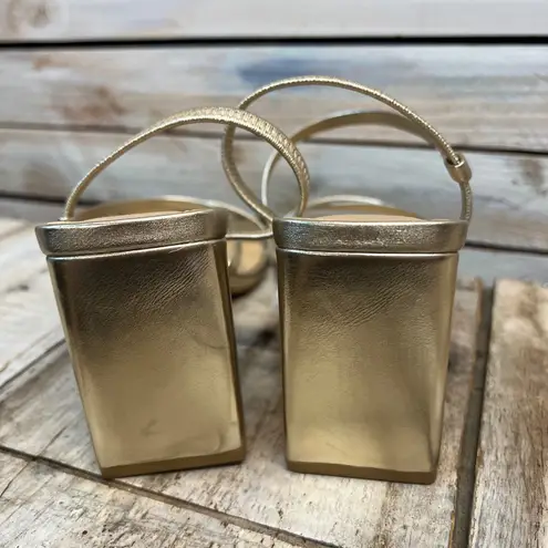 H&M  Gold Metallic Strappy Block Heel Sandals Square Toe Party Dress Shoes 38 /7 - Image 4