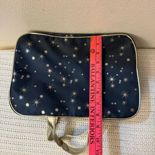 Dark Blue Travel/Cosmetic Bag with Gold Star Print, Gold Handles & Trim Gray