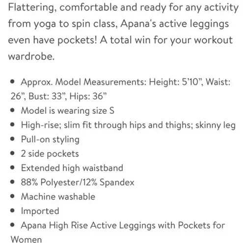 Apana Gray Pocket High Waist Compression Leggings S