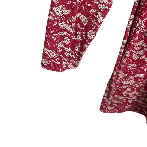 J Jill Top Women XS Rust Tan Crew Neck Long Line Tunic Lace Print Rayon Stretch Red