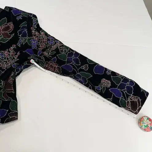 Vintage Black Gold Metallic Velvet Colorful Floral Evening Blazer Size SMALL