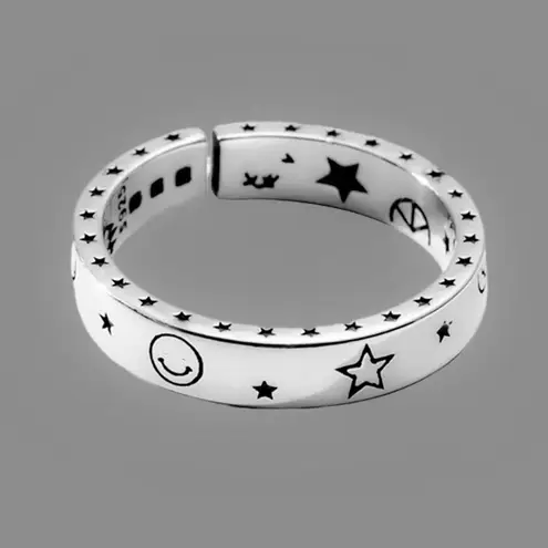 Boutique Unisex Sm 925 Sterling Silver Star Moon Midi Pinky Finger Ring