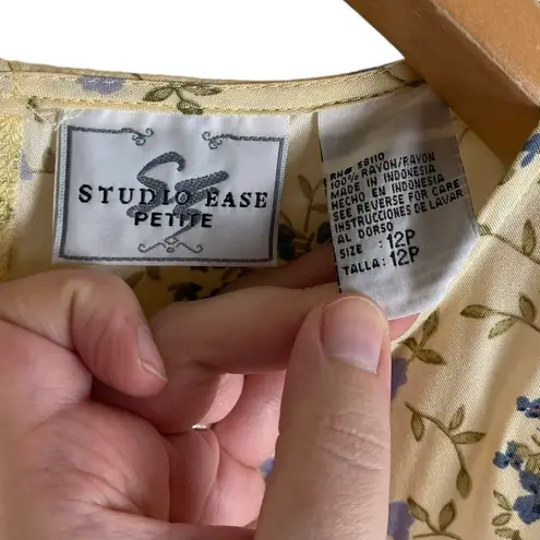 Studio Ease Vintage Women’s 12 Petite Yellow Floral Sundress Cottagecore 90s