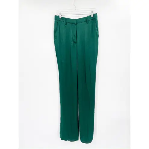 ANINE BING Emerald Green Classic Straight Leg Silk Pants Size 38 NWT