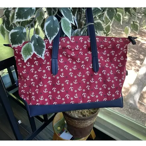 Tommy Hilfiger  Anchor Print Nautical Tote Bag Canvas  Navy, Red , White