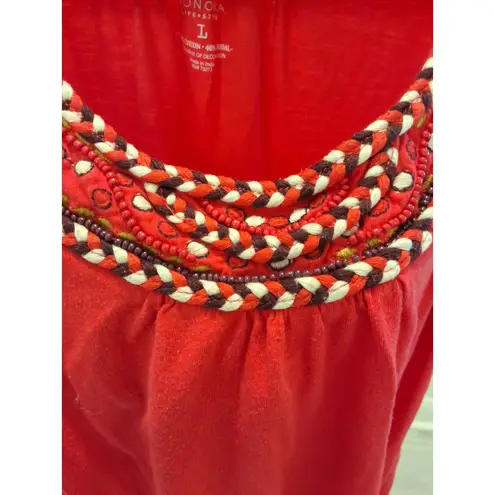 Sonoma  Sleeveless Braided Beaded Neckline Trim Womens Size L Vibrant Orange Top