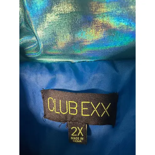 Club Exx Dolls Kill Blue Metallic Colorblock Cropped Puffer Jacket Size 2X