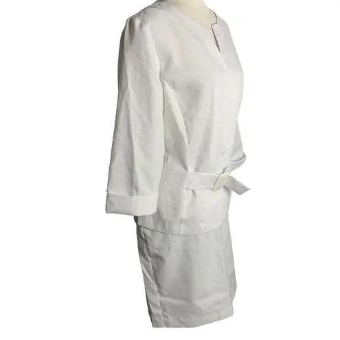 Buttons T Milano 2 pc Top Pencil Skirt Set 14 White V Neck Cuffed Sleeve Zip