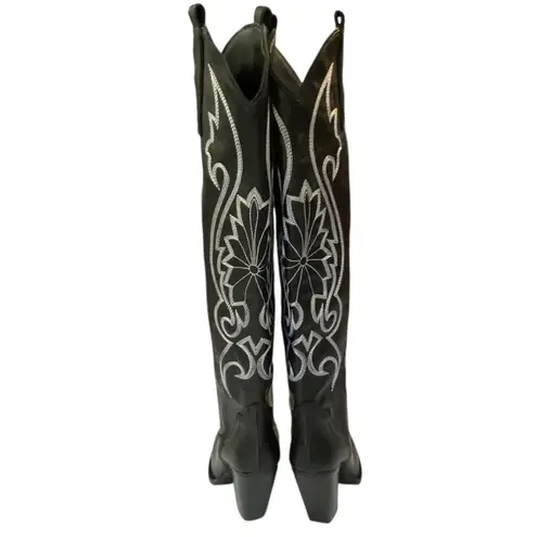 CYNTHIA RICHARD Molly Black Kidskin Leather Western Boot Black Tall Boots Sz 38