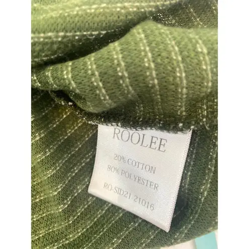 Roolee Green White Short Puff Sleeve Knit Shirt EUC Sz M Cotton Poly Stretch