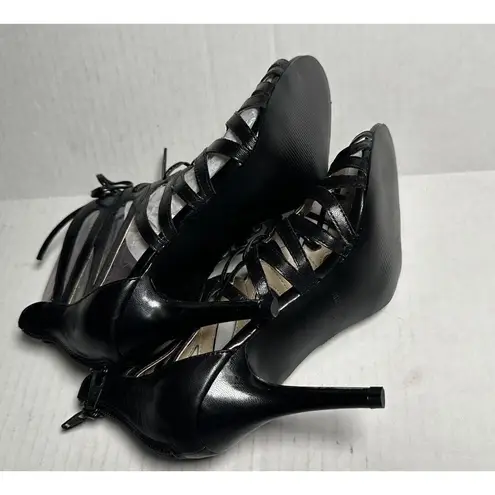 Nine West  AUTHORITY BLACK‎ LEATHER STRAPPY LACE UP STILLETOS WOMEN SZ 6.5 M