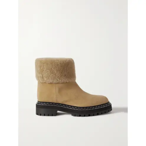 Proenza Schouler Suede Shearling Lined Lug Sole Ankle Boots Tan Black 39.5 / 8.5