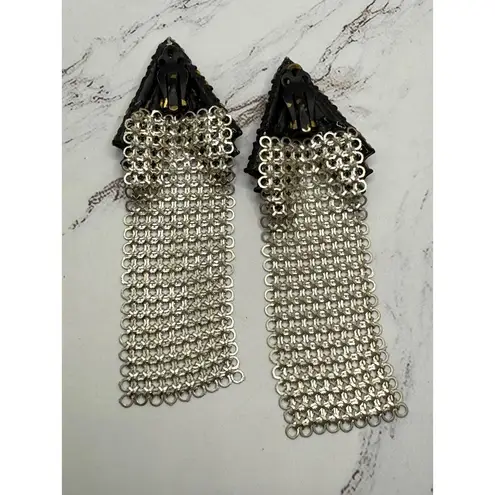 Disco Diva Vintage R. Serbin Runway Rhinestone Mesh Earrings Silver
