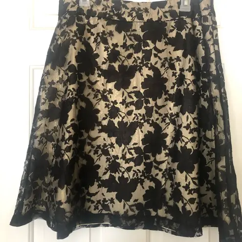 Apt. 9  Floral  Lace Overlay Skirt Black & Gold Sz 12