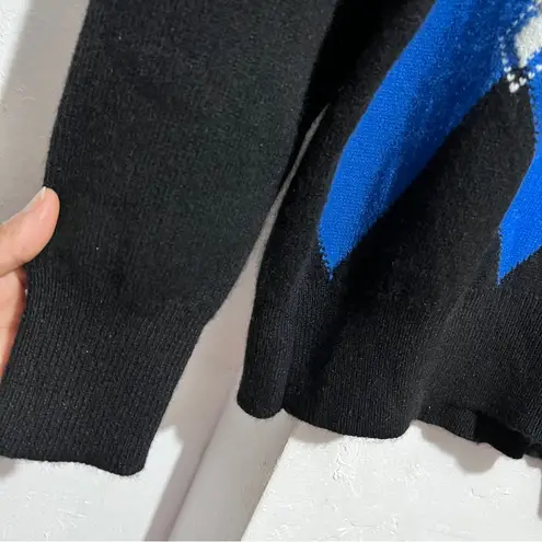 Scotland Pure Cashmere Sweater Intarsia, Inlaid by hand Diamond Design :Box H: Blue Size XL