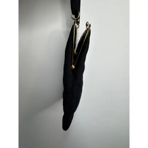 Vintage 1940s Ingber Black Fabric Evening Bag w/ Bow Handle & Gold Frame