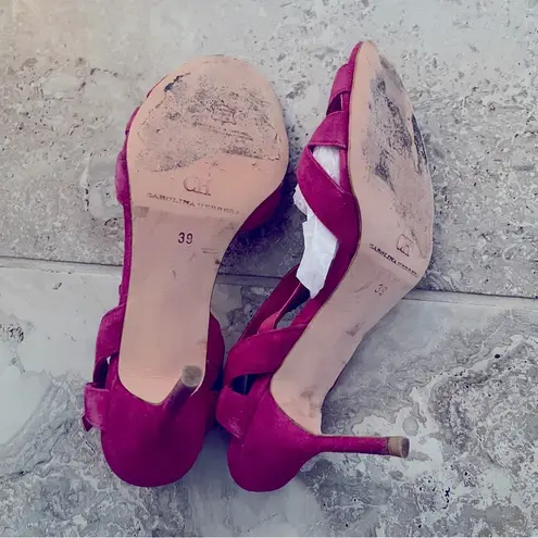 Carolina Herrera Fuschia Suede Sandals, Size EU 39, in Original Box Retail $510