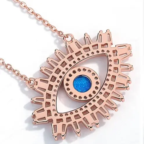 Sterling Silver 925 Rose Gold Plated Crystal CZ Evil Eye Necklace