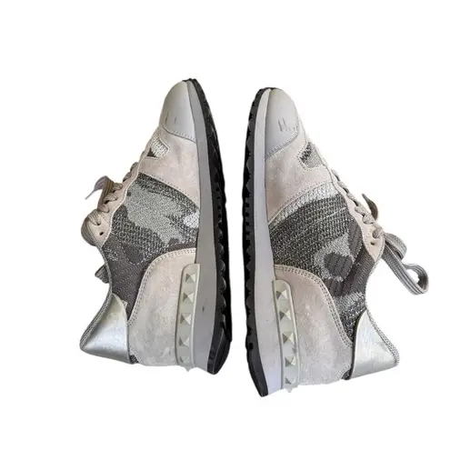 Valentino Garavani Rockrunner sneakers in camouflage suede and mesh grey 38.5