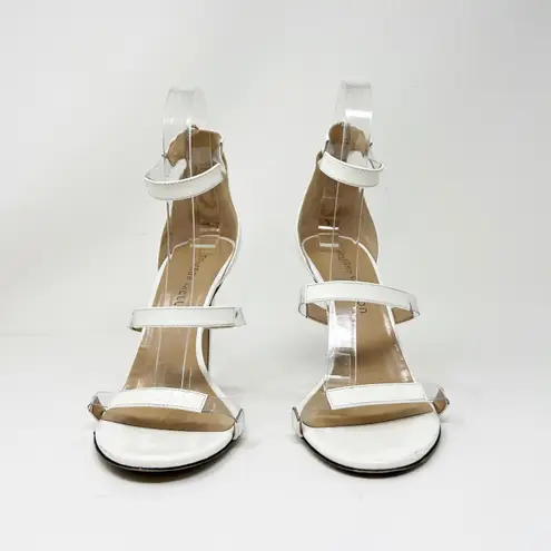 tamara mellon  Frontline Clear Strappy Open Toe Stiletto High Heels Shoes White 