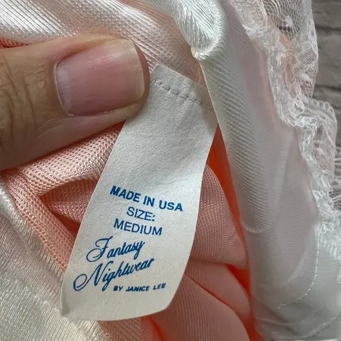 Vintage Fantasy Nightwear by Janice Lee Satin & Lace Robe Coral Pink Size M Size M