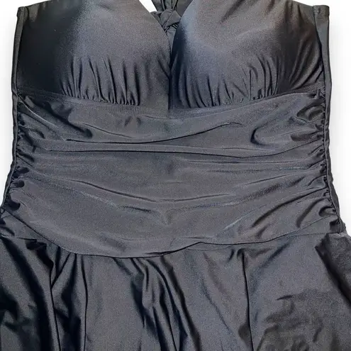 Mycoco Womens Swimsuit Swim Dress Black Ruched Tummy Adjustable Black Size 16