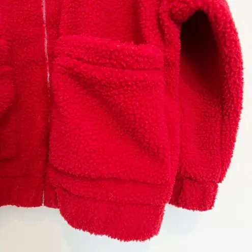 I am gia  Pixie Oversized Teddy Sherpa Full Zip Jacket Fleece Coat Red Medium