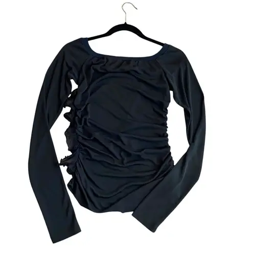 Dolce & Gabbana Y2K Long Sleeve Ruffle Side Top Black Semi Sheer Going Out Shirt