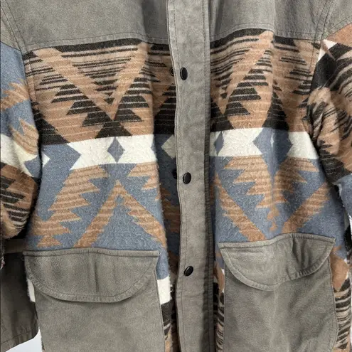 Women's Leather mixed media vintage southwestern Euro Mond Aztec jacket XL Gray