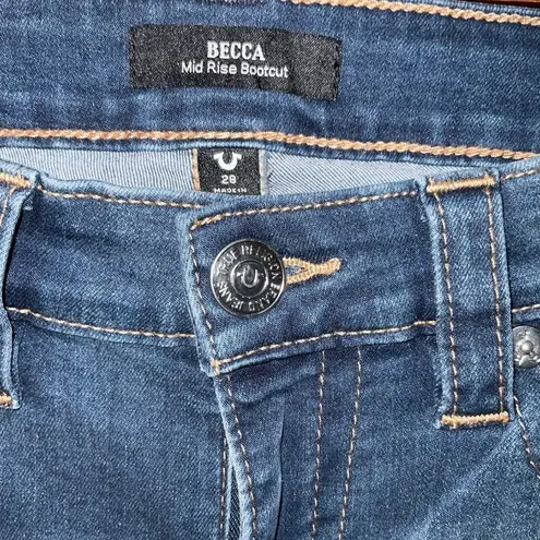 True Religion  Becca Mid Rise Bootcut Dark Denim Jeans Size 28