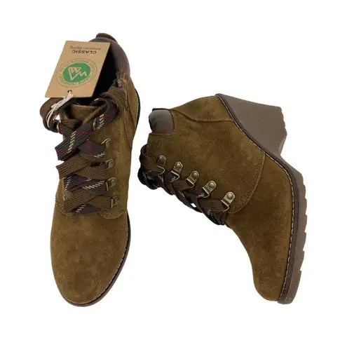 White Mountain *New Liberty Wedge Ankle Booties Womens 9M Brown Suede Lace Up