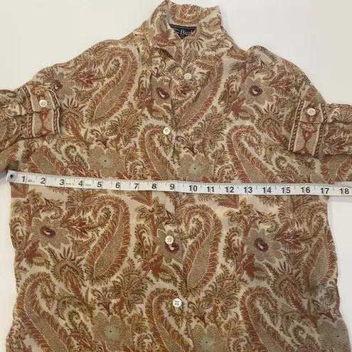 Burberrys Vintage Paisley Rayon Button Down 3/4 Sleeve Blouse EUC Sz Sm Petite