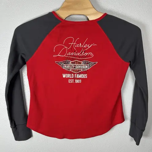 Harley Davidson Henley Womens Size XL Red Thermal Waffle Knit Long Sleeve Top