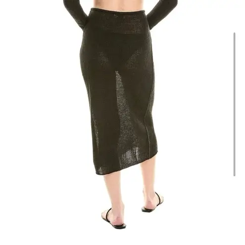 ONIA Black 100% Linen Knit Crochet Low Rise Semi Sheer Pull On Midi Skirt S