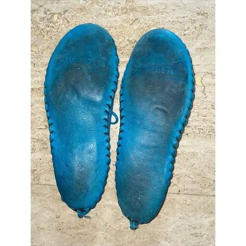 TURQUOISE DEER HIDE MOCCASINS Whistler Canada Size 6 Rare Blue