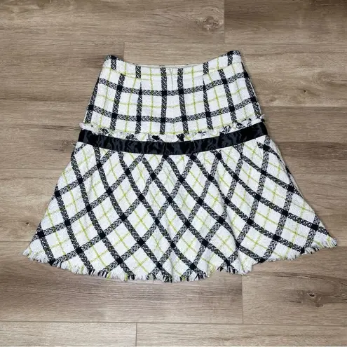 Etcetera Women's Black/White Tweed Pleated Plaid Skirt with Ribbon Trim sz 6