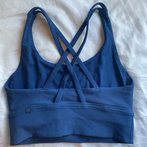 Lululemon energy bra long line ribbed in regatta blue. Size 4