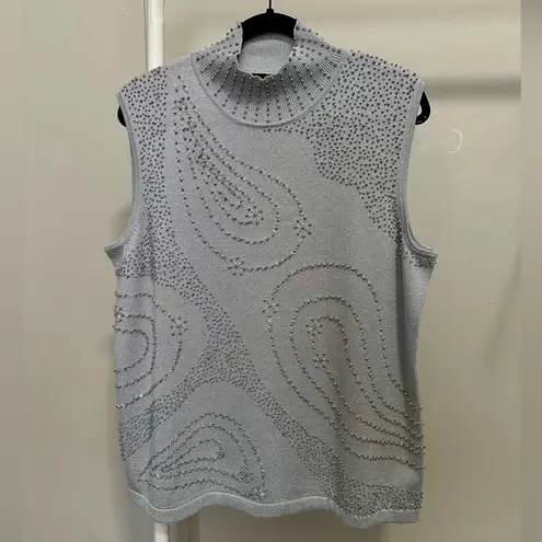 Carol Pattergan Knits Silver Beaded Mockneck Sleeveless Sweater size large