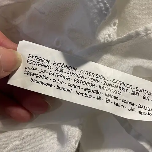 ZARA  White Eyelet Smocked Bodice Maxi Dress Puff Sleeve Square Neck