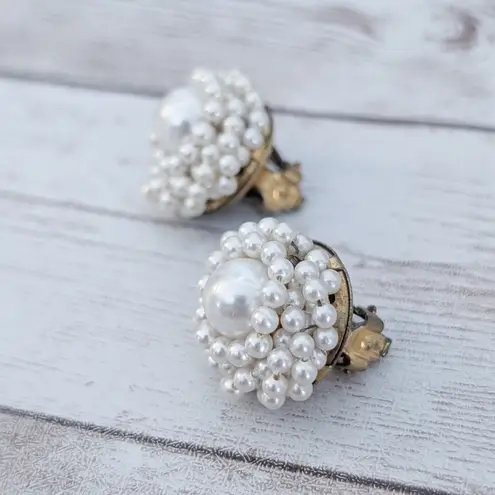 Vintage Clip On Earrings Faux Pearl Beaded Wrap 7/8"