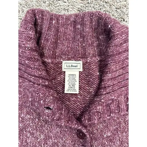 L.L. Bean Vintage Wool Blend Chunky Cable Knit Cardigan Sweater Women’s XL Red Purple